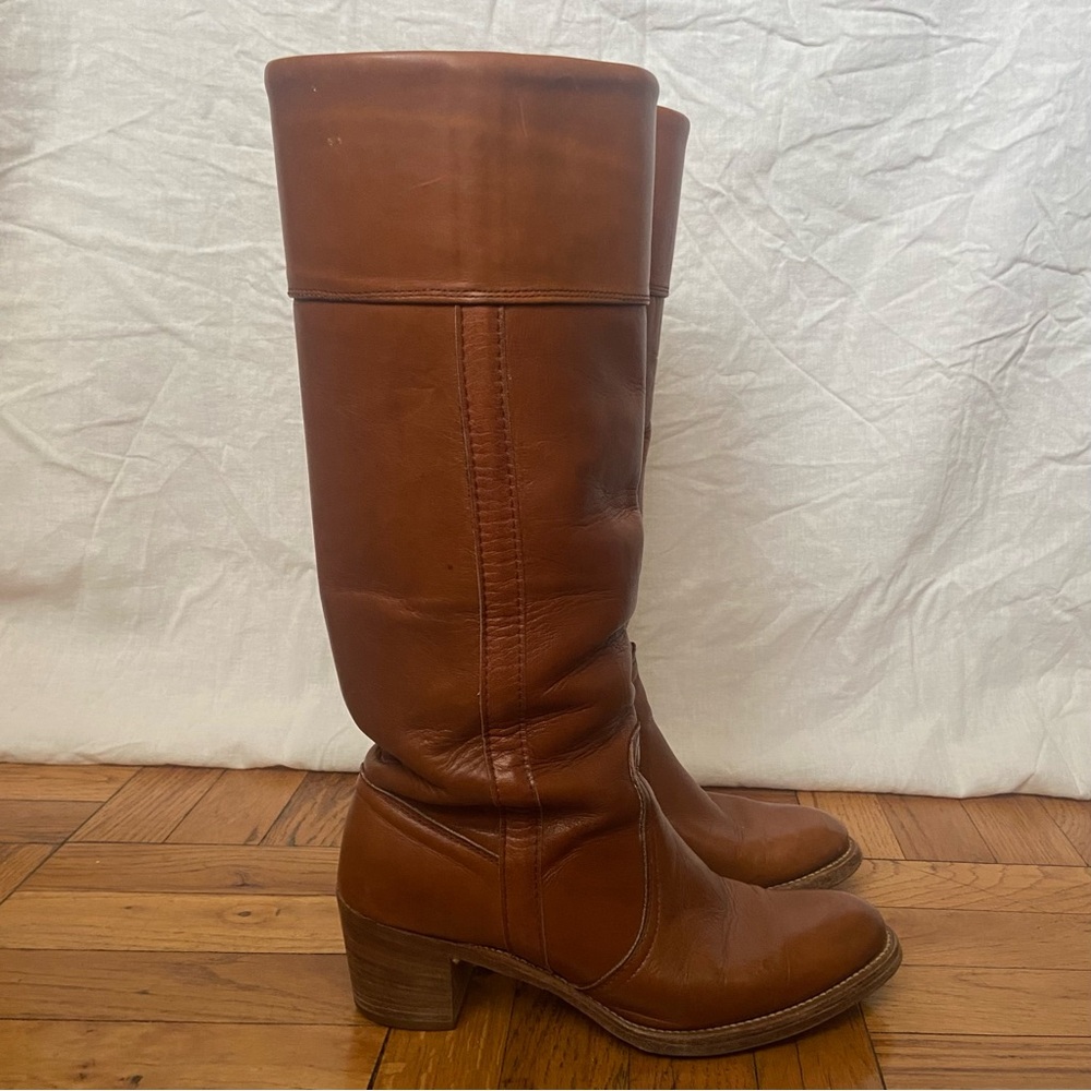Vintage Frye 8515 USA Cuffed Brown Leather Tall Knee High Campus Boots - 9 / 9.5